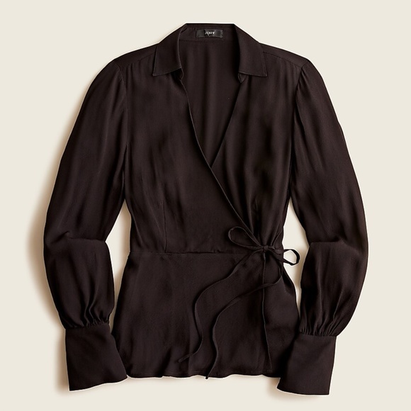 J. CREW Top Blouse Drapey Crepe Wrap Dressy Viscose Holiday Black Size 6 - Picture 2 of 6